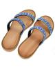 WOMAN LEATHER SLIPPERS: 53-W-2161 (BLUE-CAMEL)