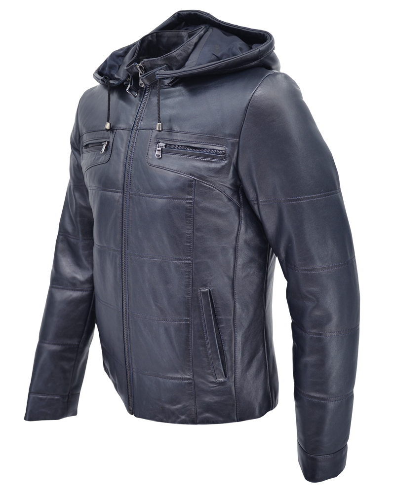ΔΕΡΜΑΤΙΝΟ ΑΝΔΡΙΚΟ ΜΠΟΥΦΑΝ ΚΩΔΙΚΟΣ: 05-M-JACKET CAP (D.BLUE) - Image 4