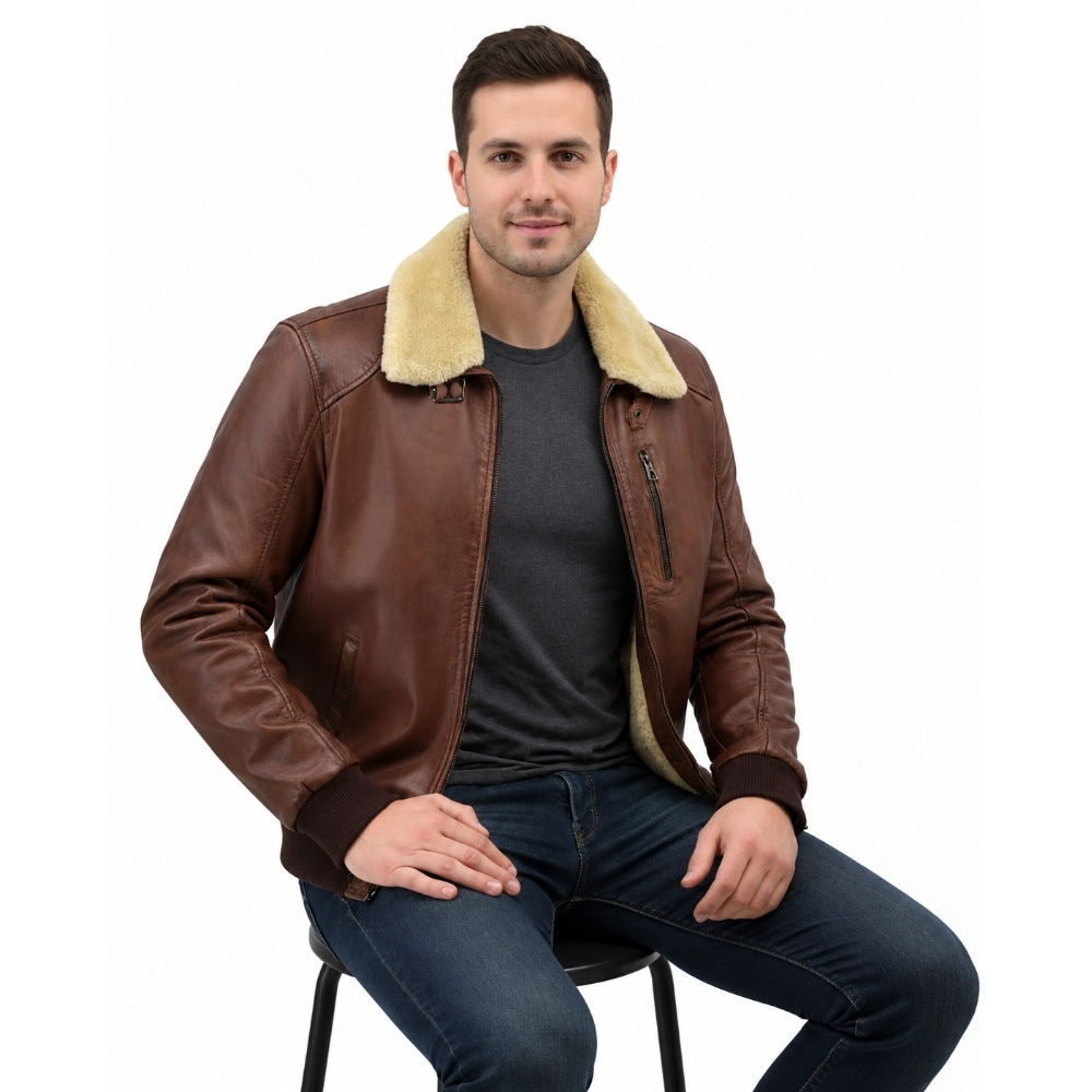 ΔΕΡΜΑΤΙΝΟ ΑΝΔΡΙΚΟ ΜΠΟΥΦΑΝ ΚΩΔΙΚΟΣ: 37-M-A2-PILOT-FUR-IN (SADDLE-BROWN) - Image 4